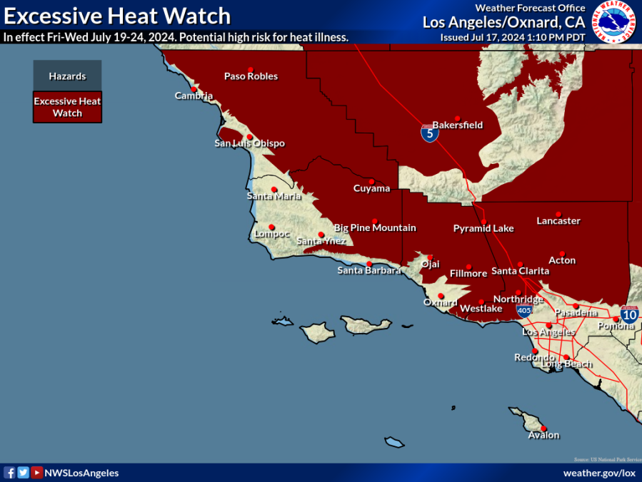 An excessive heat watch has prompted warnings for parts of Southern California from July 19-24. (National Weather Service)