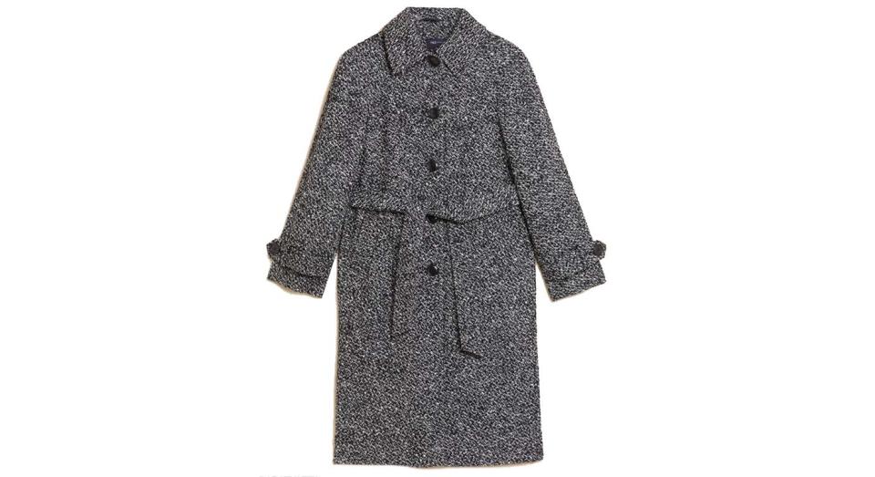 Wool Tweed Belted Longline Car Coat