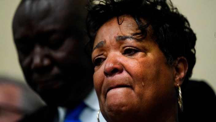 Angela Crawley, daughter of Ruth Whitfield, who was slain in the hate-fueled massacre that killed 10 Black people in Buffalo, New York last weekend, speaks with members of the media. The NAACP, the nation’s oldest civil rights organization said it will propose a sweeping plan meant to protect Black Americans from white supremacist violence in response to the Tops Friendly Market shooting. (Photo: Matt Rourke/AP, File)