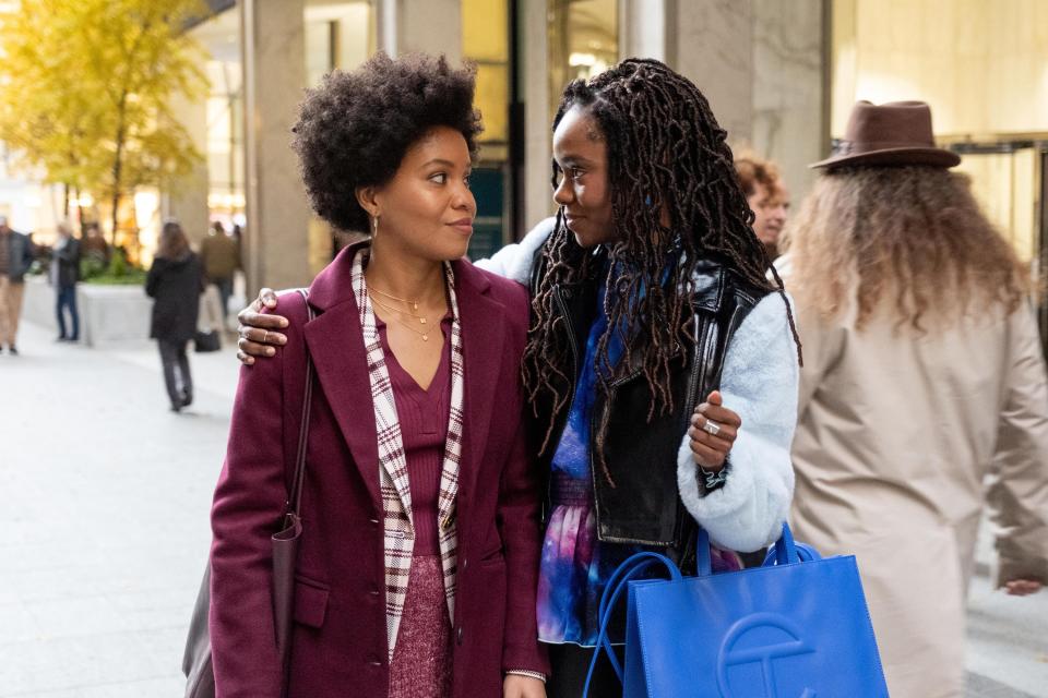 Nella's (Sinclair Daniel) enthusiasm over new hire Hazel (Ashleigh Murray) quickly turns to concern in Hulu's "The Other Black Girl."