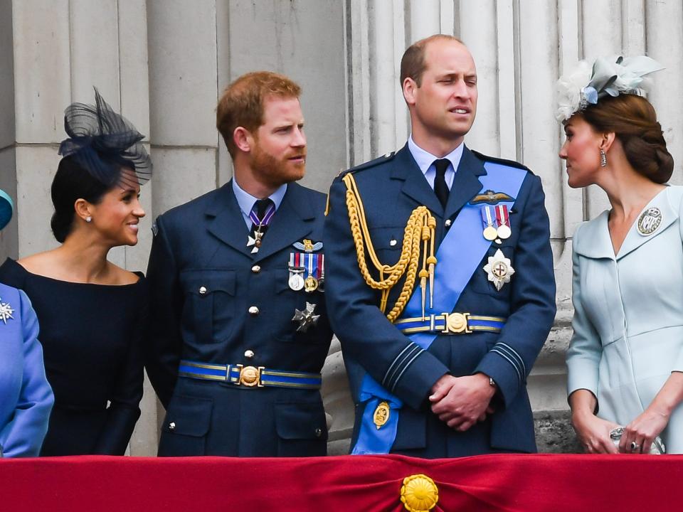 Meghan Markle, Prince Harry, Prince William, and Kate Middleton on the balcony of Buckingham Palace on July 10, 2018 in London, England.