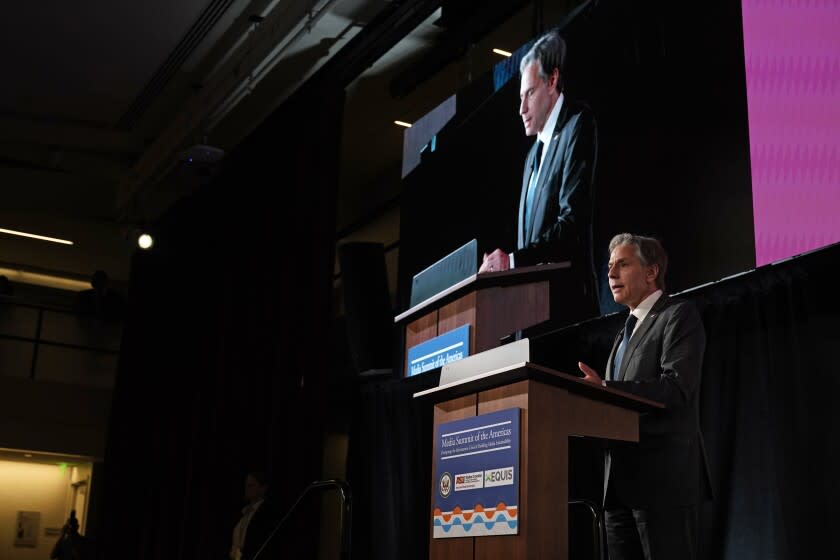 Secretary of State Anthony Blinken speaks during a panel discussion during the Summit of the Americas