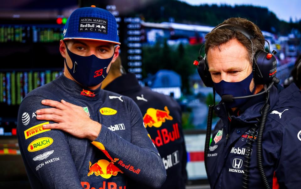 Max Verstappen and Christian Horner - Christian Horner exclusive: Lewis Hamilton vs Max Verstappen, Toto Wolff panto war and 'biased' Damon Hill - GETTY IMAGES