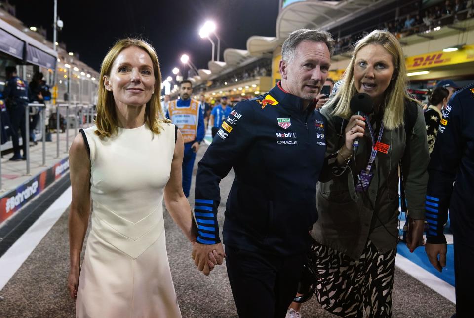 Christian and Geri Horner after Red Bull Racing's Max Verstappen won the Bahrain Grand Prix at the Bahrain International Circuit, Sakhir. Picture date: Saturday March 2, 2024.