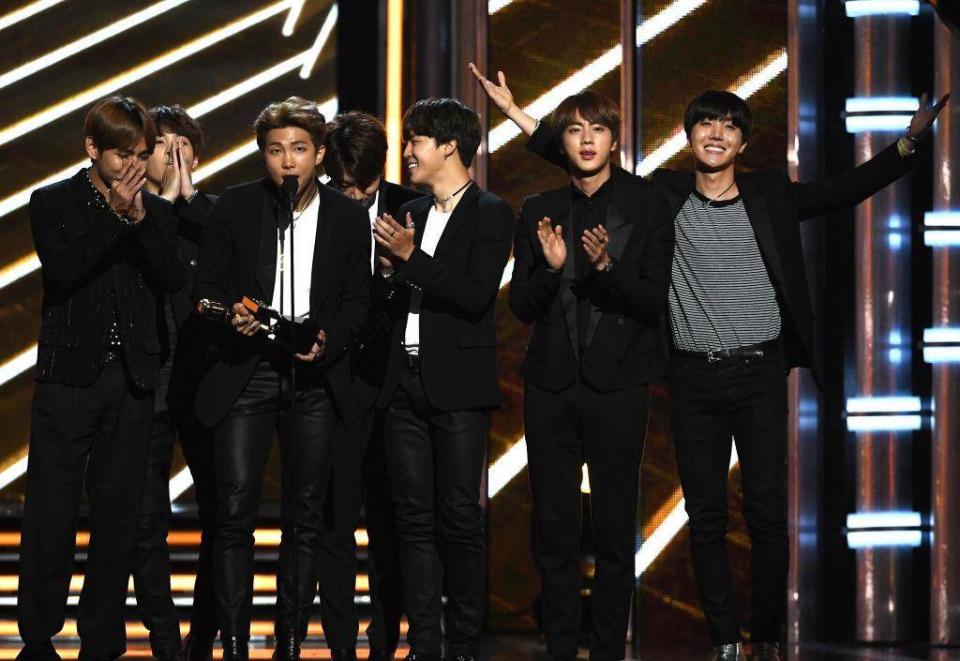 K-pop group BTS accepts the prize for Top Social Artist at the Billboard Music Awards (Ethan Miller/Getty Images)