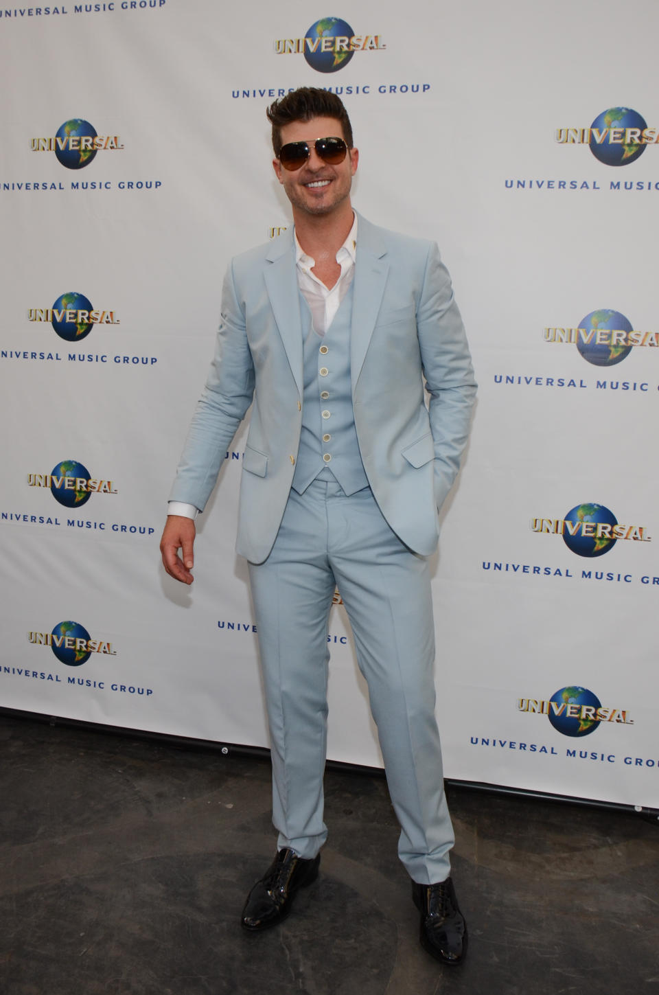 Robin Thicke seen at Universal Music Brunch to Celebrate the 56th Annual GRAMMY Awards, on Saturday, Jan. 25, 2014, in Hollywood, Calif. (Photo by Tonya Wise/Invision/AP)