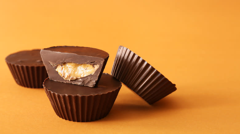 Four dark chocolate peanut butter cups 