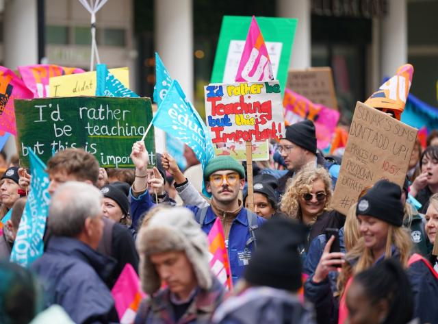 Teachers on strike in London  (PA)