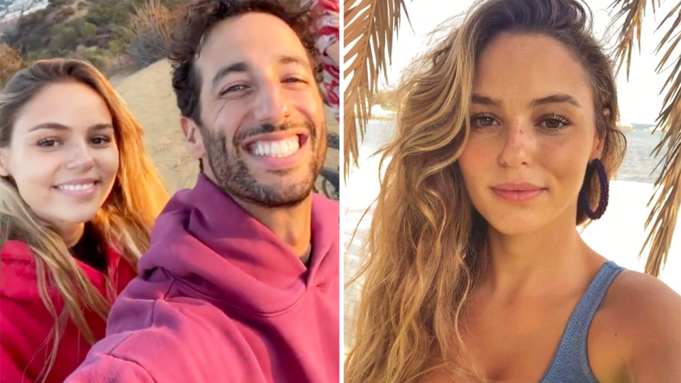 Daniel Ricciardo (pictured left) taking a photo and aspiring actress Heidi Berger (pictured right).