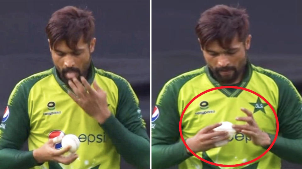 Mohammad Amir (pictured) allegedly putting saliva on his fingers and then onto the cricket ball.