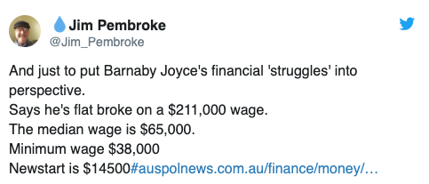 Twitter users react to Barnaby Joyce's financial woes. Source: Getty