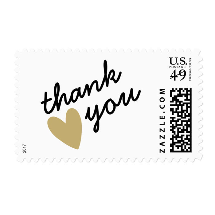 Gold Heart Thank You Postage