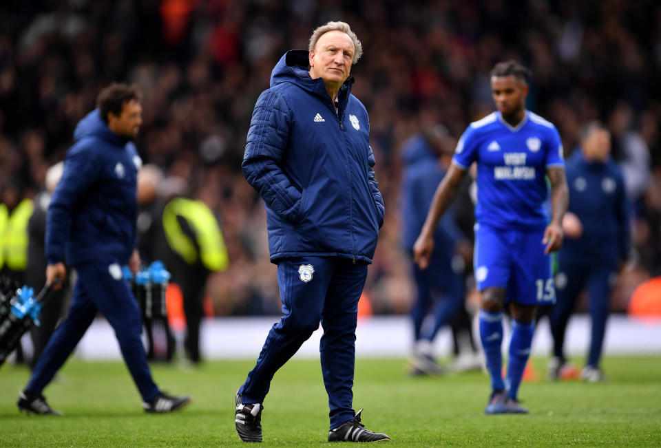 Neil Warnock's Cardiff City look set to be relegated following defeat at Fulham (Photo by Justin Setterfield/Getty Images)