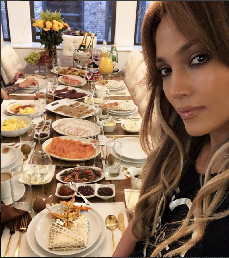 <p>Sunday Funday indeed! The triple threat needs her fuel, and showed off quite the impressive spread at her Sunday brunch. “Current situation,” she wrote, adding a “Sunday vibes” hashtag. (Photo: <a rel="nofollow noopener" href="https://www.instagram.com/p/BbZ6OxqFiec/?hl=en&taken-by=jlo" target="_blank" data-ylk="slk:Jennifer Lopez via Instagram;elm:context_link;itc:0;sec:content-canvas" class="link ">Jennifer Lopez via Instagram</a>) </p>