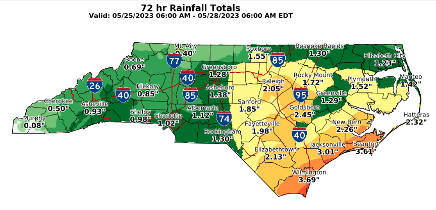 Potential rainfall topping 2 inches is possible for Fayetteville.
