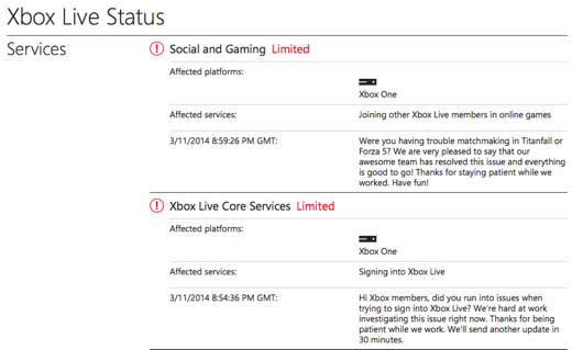 Xbox Status update