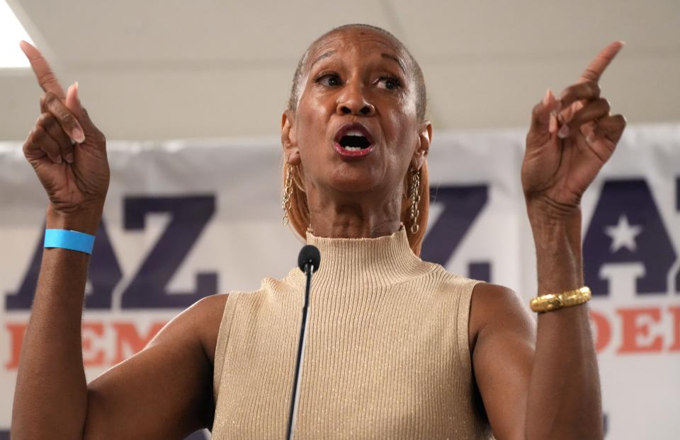 Sandra Kennedy, who is running for a seat on the Corporation Commission, speaks at an Arizona Democratic Party Unity Rally with statewide candidates to energize Democratic voters and volunteers ahead of the November election at Carpenters Union Hall on Saturday, Aug. 27, 2022.