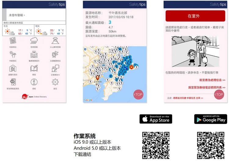 日本觀光局介紹「SAFETY TIPS」應用程式APP相關資訊。翻攝自日本觀光局網站