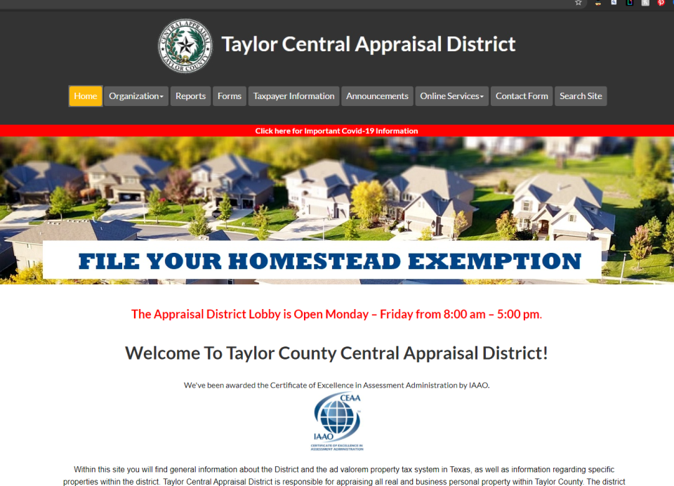 The Taylor County Central Appraisal District's website.
