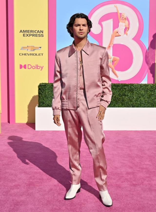 Simu Liu stands out in light blue Versace suit at 'Barbie' premiere