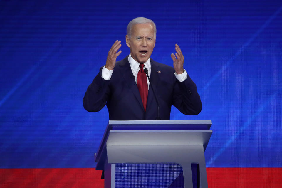 Democratic presidential candidate former Vice President Joe Biden speaks during the Democratic Presidential Debate at Texas Southern University's Health and PE Center on September 12, 2019 in Houston, Texas. | Win McNamee—Getty Images