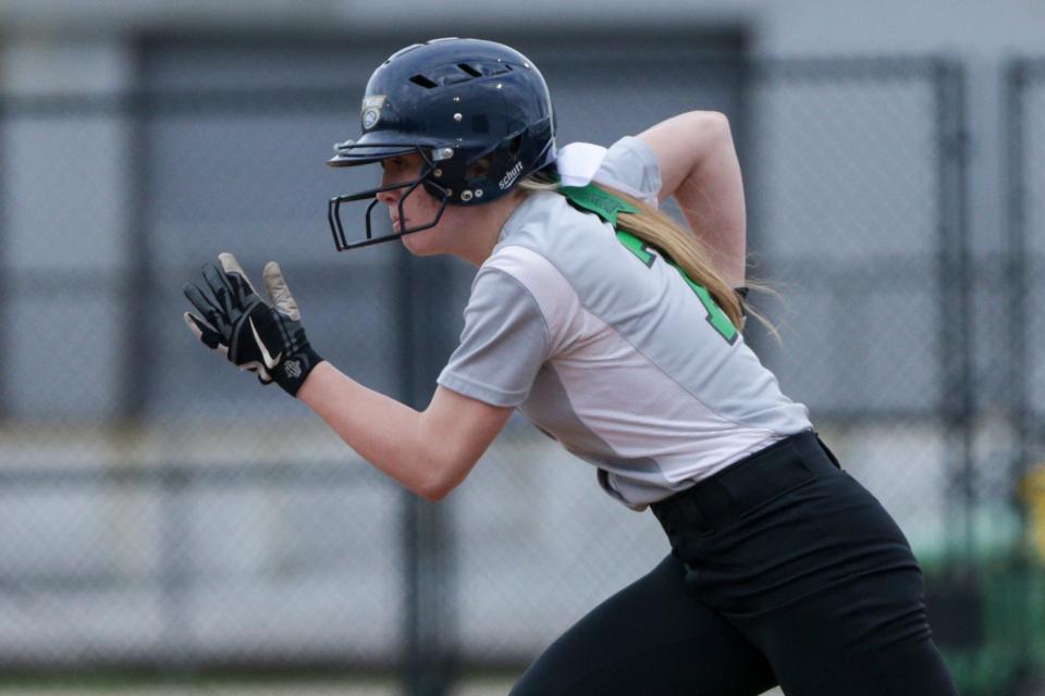 Clinton Central's Kortney Surber (7) runs to second during the fifth inning of an IHSAA softball game, Thursday, April 8, 2021 in Lafayette.