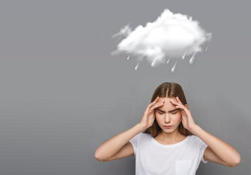 <span class="caption">Bad weather and humidity can both cause headaches.</span> <span class="attribution"><a class="link " href="https://www.shutterstock.com/image-photo/rainy-weather-icon-girl-terrible-headache-1473153995" rel="nofollow noopener" target="_blank" data-ylk="slk:Prostock-studio/ Shutterstock;elm:context_link;itc:0;sec:content-canvas">Prostock-studio/ Shutterstock</a></span>