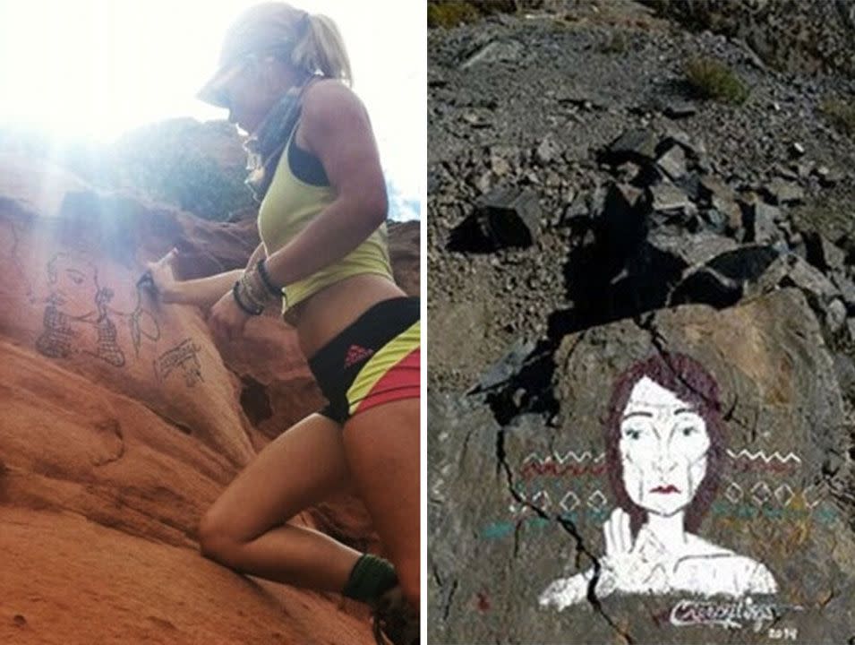 Casey Nocket painted and drew on treasured natural rock formations at national parks across Los Angeles. Photo: CTV/Twitter