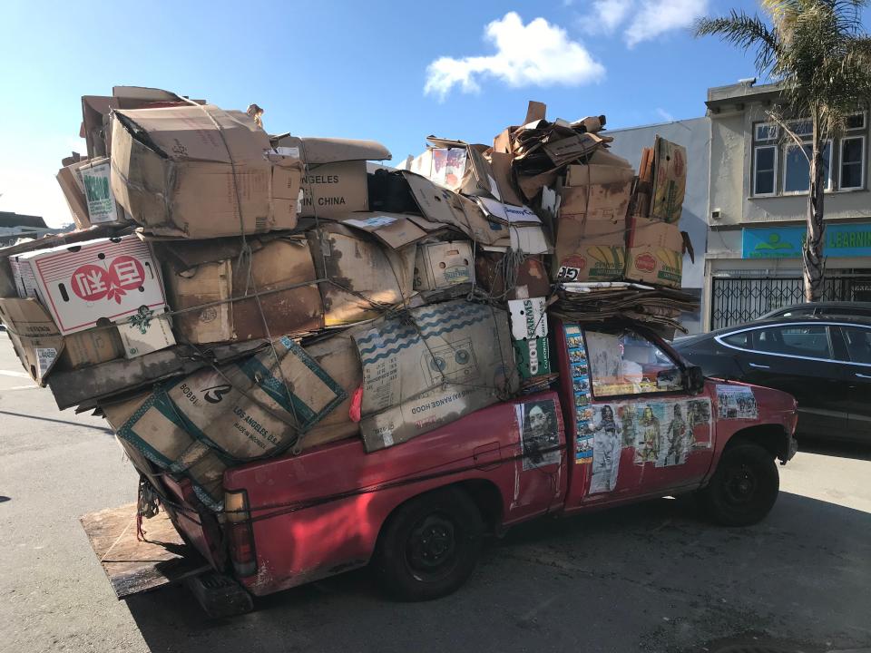A truck loaded with cardboard for recycling in San Francisco.