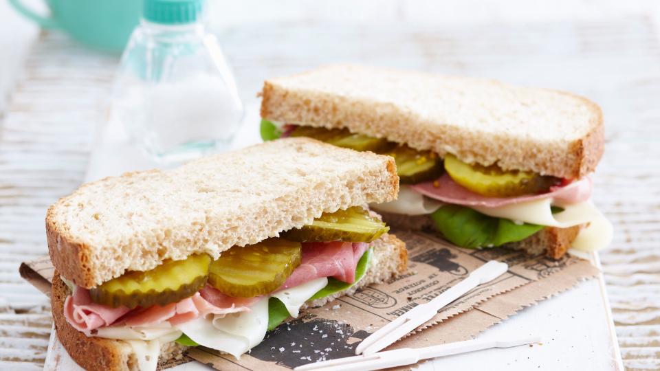 sandwich with pickles and ham