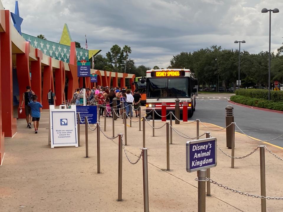 A view of bus stops at Disney World's All-Star Movies Resort.