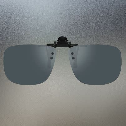 A pair of clip-on sunglasses