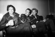 <p>Joe Strummer, Paul Simonon, and Mick Jones of the Clash backstage at the Rainbow Theatre on the White Riot tour on June 9, 1977.</p>