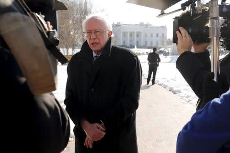 U.S. Democratic presidential candidate Bernie Sanders gives an interview to NBC News in Lafayette Square across from the White House in Washington January 27, 2016. REUTERS/Jonathan Ernst