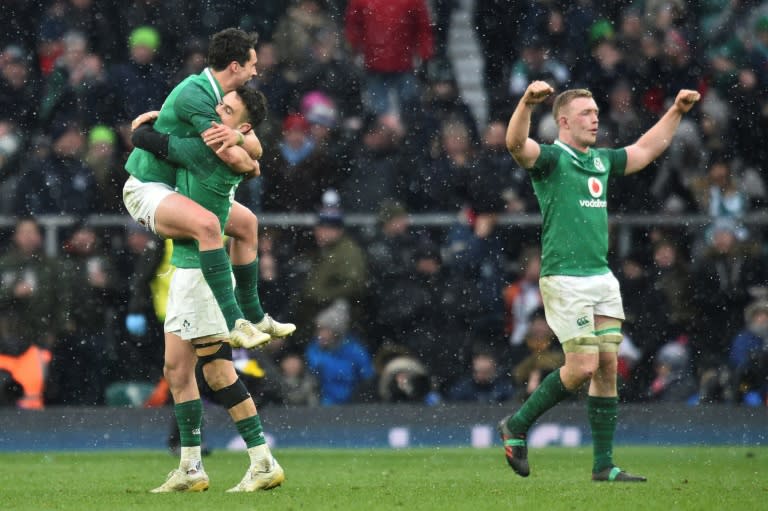 Grand Slam secured: Ireland's Conor Murray and Joey Carbery celebrate victory