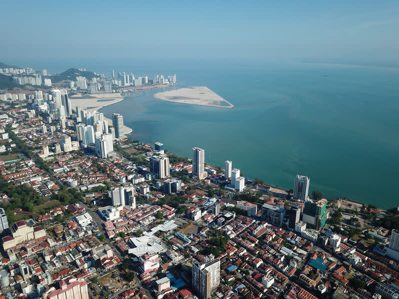 Aerial view Georgetown. Background is reclamation land Gurney Wharf.