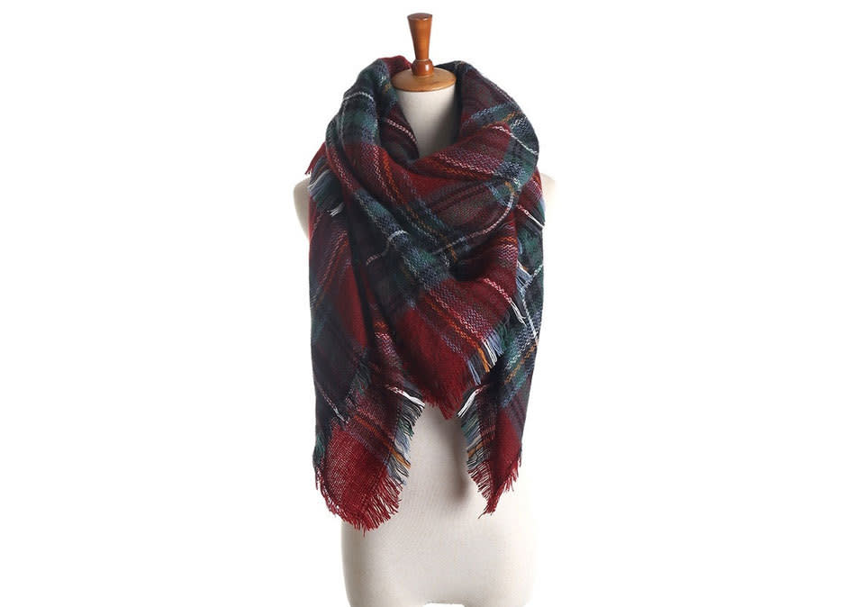 Genuine People Red Green Classy Plaid Scarf 