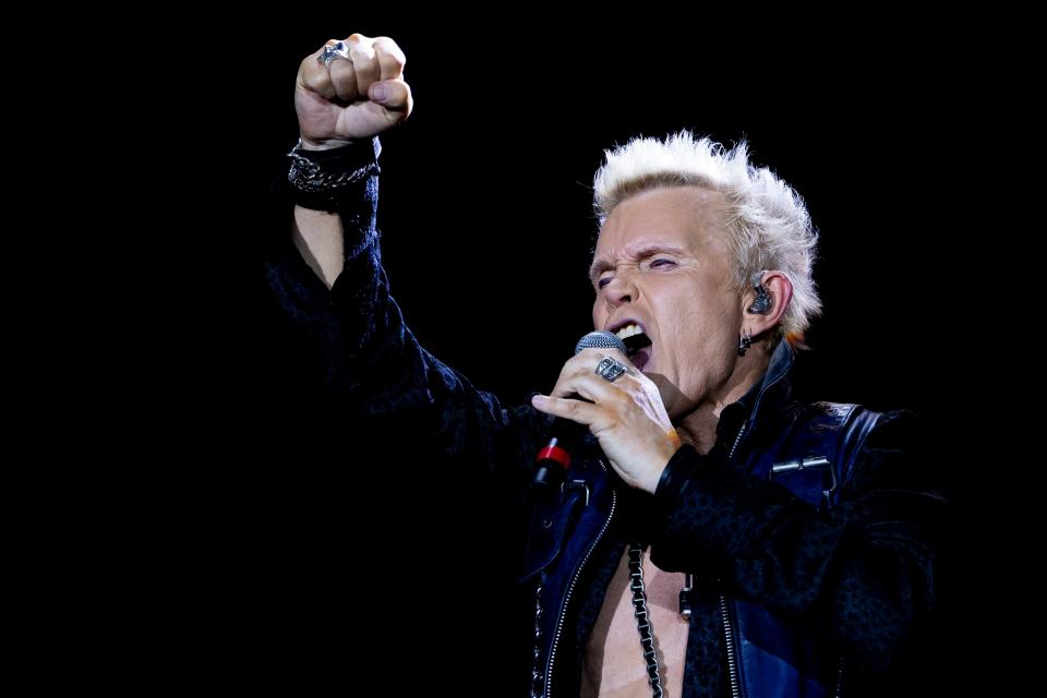 RIO DE JANEIRO, BRAZIL - SEPTEMBER 09: Billy Idol performs at the Mundo Stage during the Rock in Rio Festival at Cidade do Rock on September 09, 2022 in Rio de Janeiro, Brazil. The famous festival Rock in Rio returns after two years of cancellation due to COVID-19 pandemic. (Photo by Buda Mendes/Getty Images)