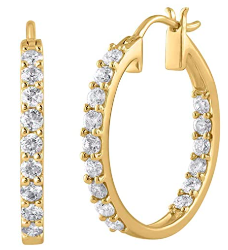 Finerock 1 Carat Diamond Inside Out Hoop Earrings in 10K Gold