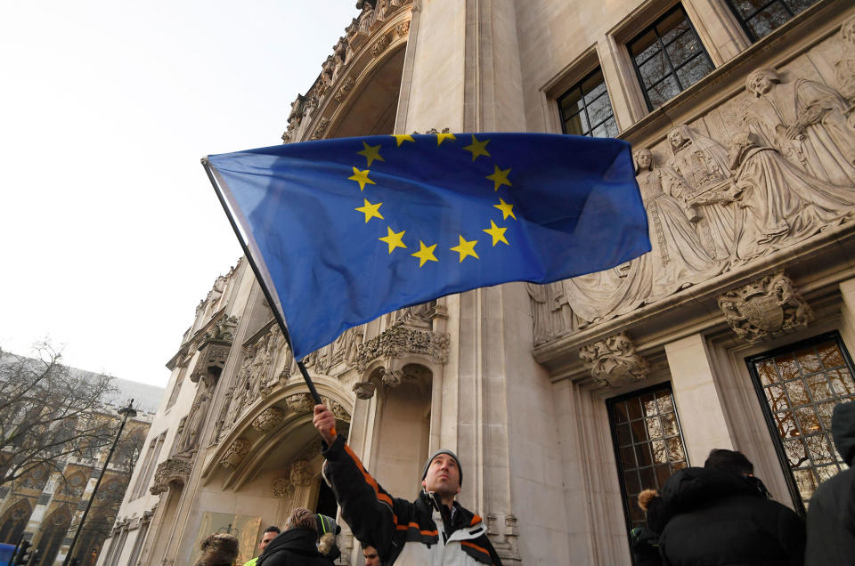 Waving a European Union flag in London, England