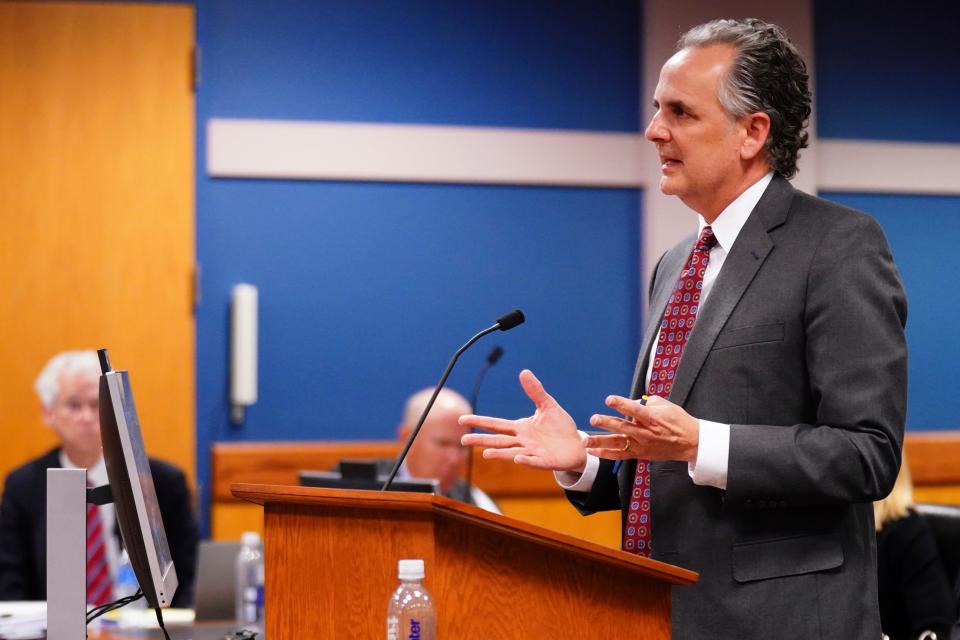 James Durham, attorney for Mark Meadows, speaks in Superior Court of Fulton County before Judge Scott McAfee on 1 December. (AP)