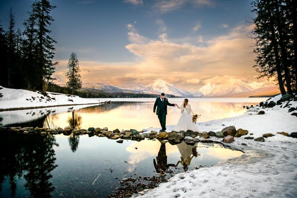 Bree Reinhart and her husband eloping in Glacier National Park
