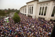 NEW YORK, NY - MAY 16: Crowds depart after New York University's commencement ceremony at Yankee Stadium on May 16, 2012 in the Bronx borough of New York City. U.S. Supreme Court Justice Sonia Sotomayor spoke to a crowd of more than 27,000 at the ceremony and was raised in a Bronx housing project not far from the stadium. (Photo by Mario Tama/Getty Images)