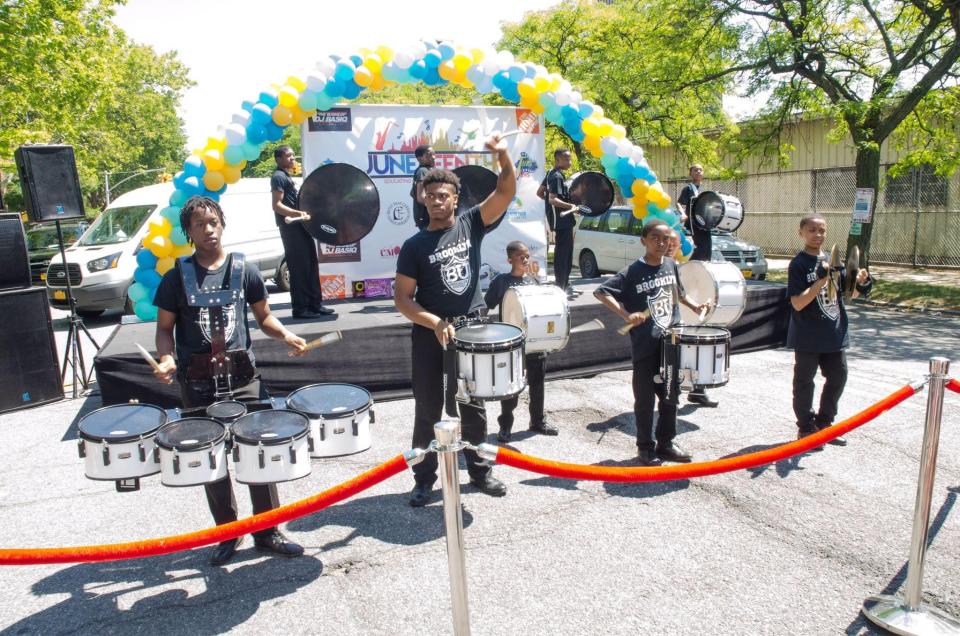 The marching band from the Brooklyn United Music & Arts Program performs at Juneteenth NY.