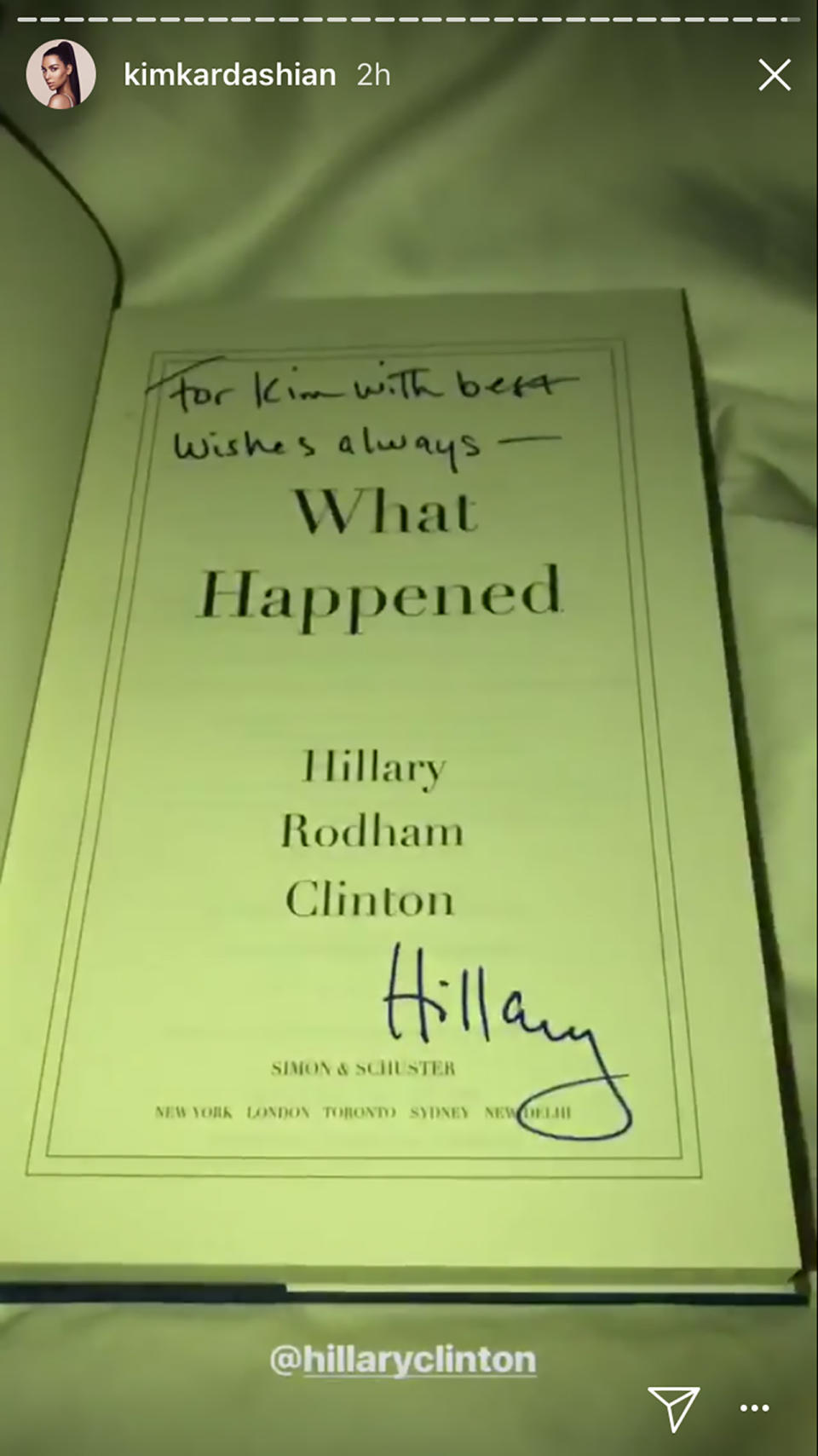 She also got a personalized and signed copy of Hillary Clinton’s book.