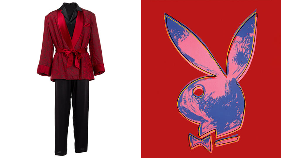 Hefner's classic smoking jacket and pajamas and a Andy Warhol silkscreen in the Julien's Auctions sale.  