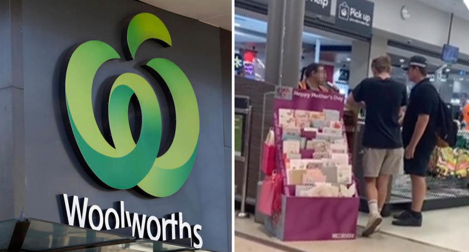 The woman behind the Woolworths making an announcement as she falls for the prank. Source: Getty/ TikTok - outlaw_cunse1