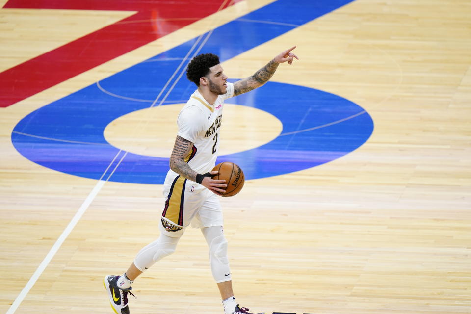 Lonzo Ball和紐奧良鵜鶘的未來還不明確。（AP Photo/Matt Slocum）