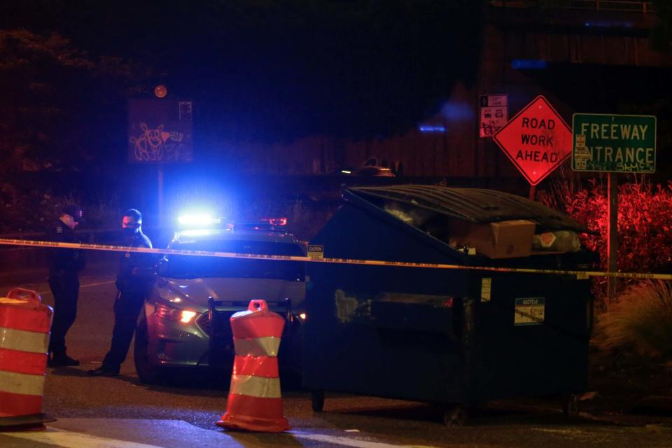 Police block the Yale Avenue onramp near the spot where two protesters were stuck by a car in Seattle: REUTERS