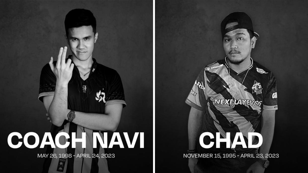 The Filipino MLBB esports community is in mourning following the passing of RSG Ignite coach Navi and Nexplay EVOS boot camp manager Chad. (Photos: MPL Philippines)